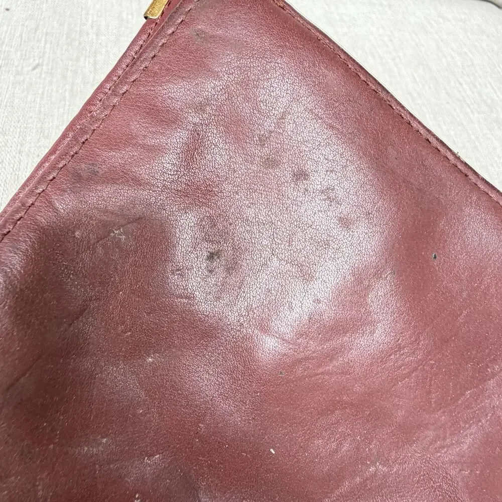 Cartier Vintage Must de Cartier Burgundy Leather Bifold Wallet Gold Corners 4x7